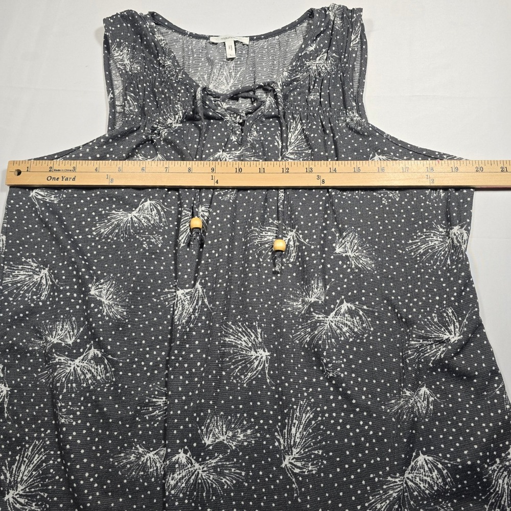 Maurices Womens Large Gray Polka Dot Botanical Lace Up Sleeveless Blouse Top - Picture 6 of 7